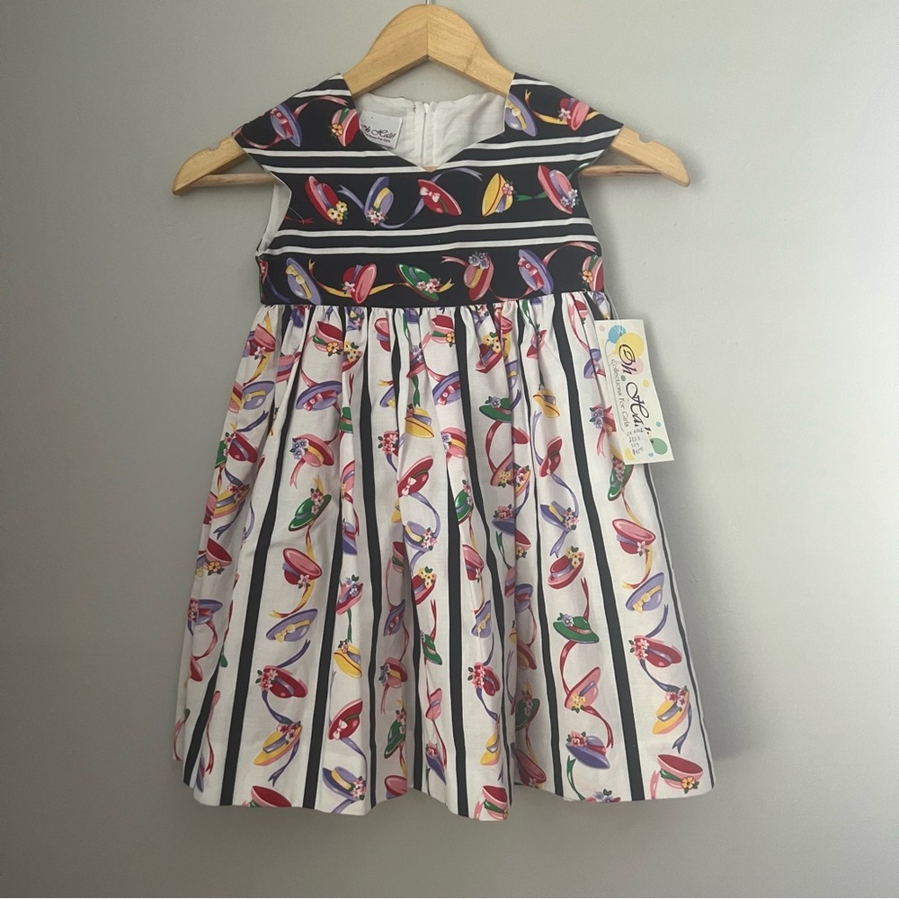 Vintage NWT New Oh Hali Collection for Girls all over hat print dress cotton 4